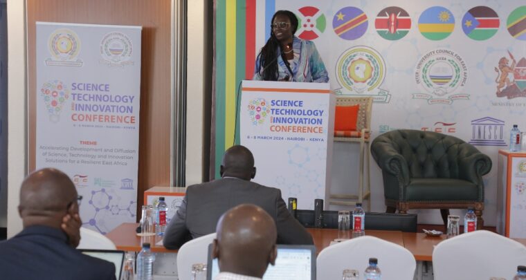 Joy Owango, Executive Director of TCC Africa, delivering her keynote address at the 3rd EAC Science, Technology and Innovation Conference