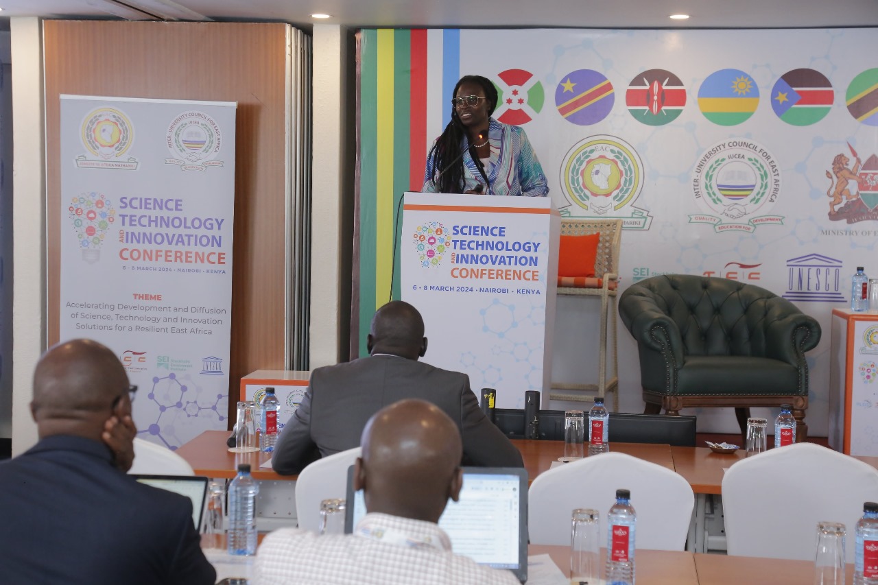 Joy Owango, Executive Director of TCC Africa, delivering her keynote address at the 3rd EAC Science, Technology and Innovation Conference